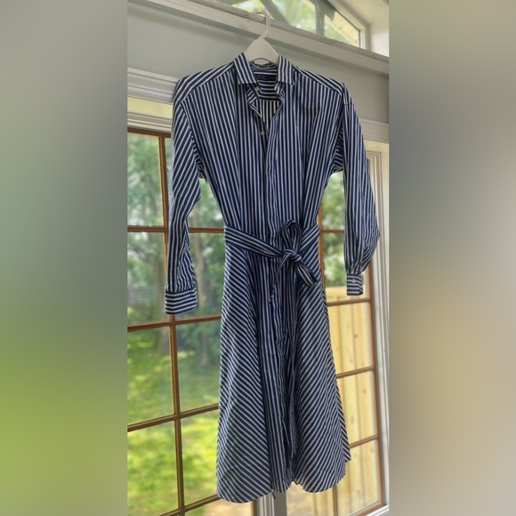 Polo Ralph Lauren Dresses & Skirts - Polo Ralph Lauren Navy & White Belted Striped Cotton Shirtdress Size 10